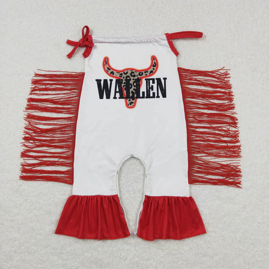 SR0429wallen alpine cow head red tassel white jumpsuit