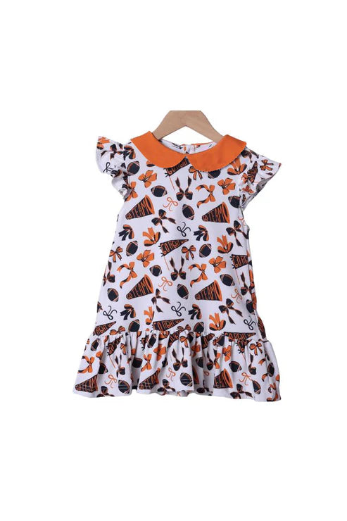 7.30 GSD2785 Baby Girls Purple Flutter Sleeves Cheer Bows Plaid Team Knee Length Dresses Preorder