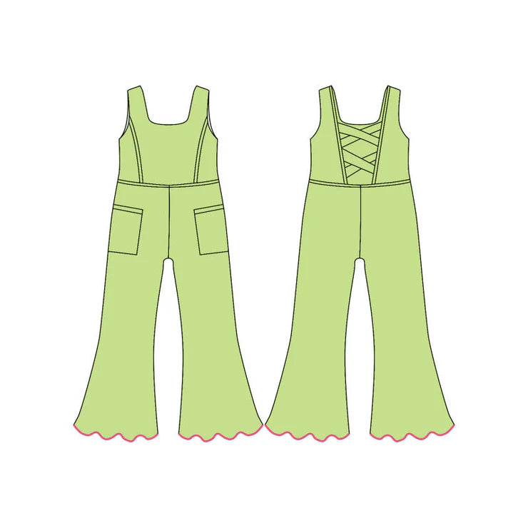 11.25 MOQ:5pcs SR3604 pre-order baby girl clothes green yoga summer romper