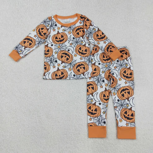 9.6 BLP1210 Baby Boys Ghost Pumpkins Top Pants Halloween Pajamas Set