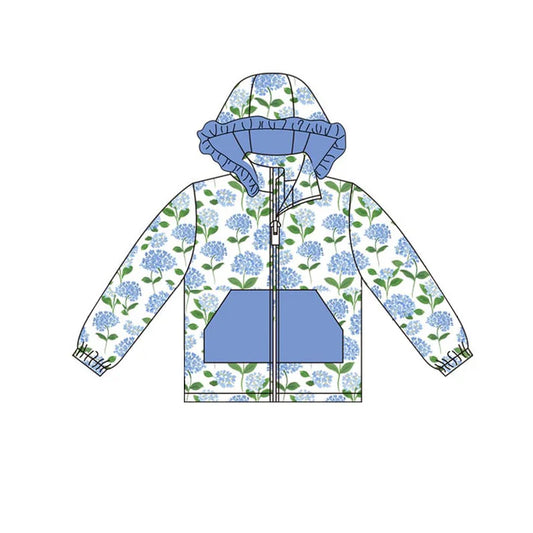 9.27 GT1245 Baby Girls Blue Flowers Pocket Zipper Ruffle Hoodies Jackets Top Preorder