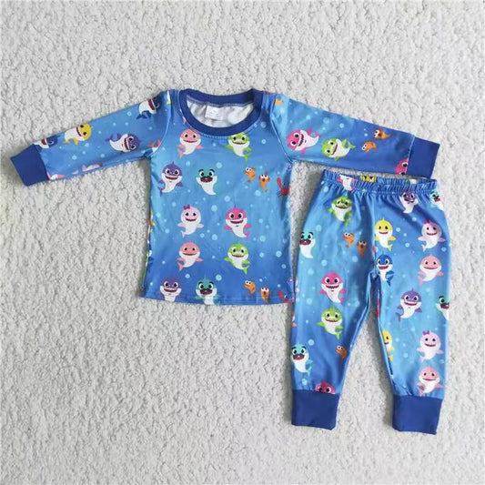 6 B11-19 Boys Shark Blue pajama set