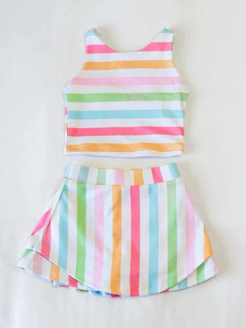 4.3 GSD2348 Baby Girls Sleeveless Colorful Stripes Top Skort Yoga Set Preorder