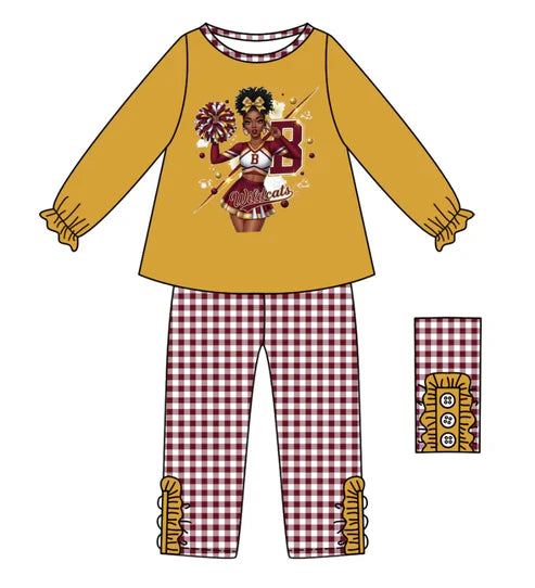 10.11 Custom Moq 8 Baby Girls Gold B Team Top Plaid Bottom Pants Sets