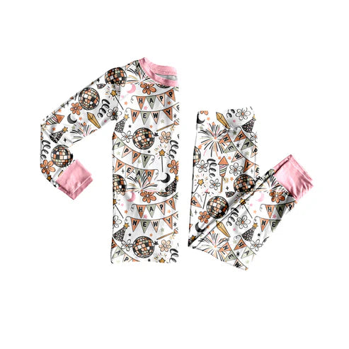 8.29 GLP2759 Baby Girls Happy New Year Top Pant Pajamas Set Preorder