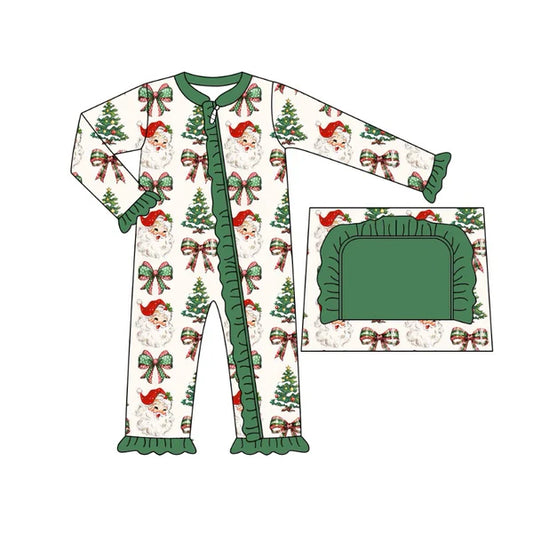 5.27 LR1930 Baby Infant Girls Christmas Santa Bows Zip Long Sleeve Rompers preorder