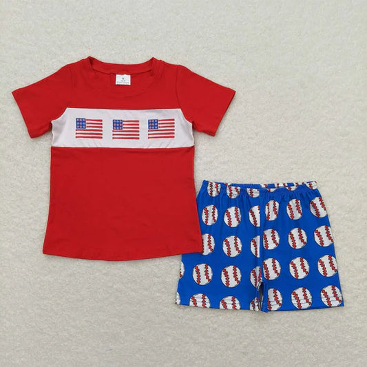 3.11  BSSO0674 RTS baby boy clothes baseball 4th of July patriotic toddler boy summer outfits