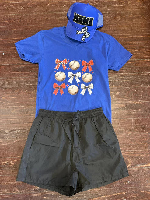 4.10 GSSO2497 Baby Girls Bows Baseball Top Black Pockets Shorts Sets Preorder