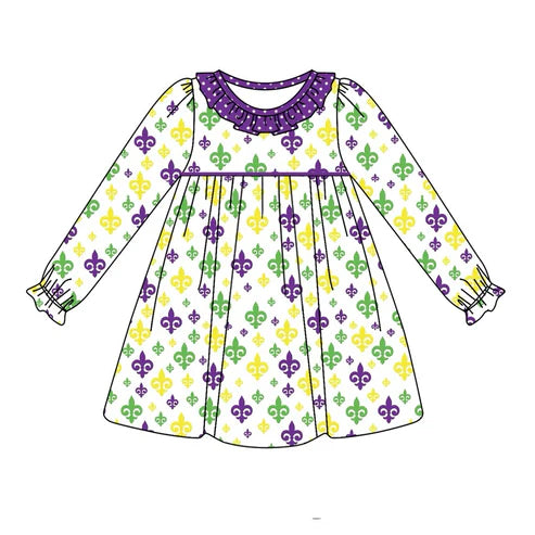 6.4 GLD0950 Baby Girls Anchors Mardi Gras Knee Length Dresses Preorder