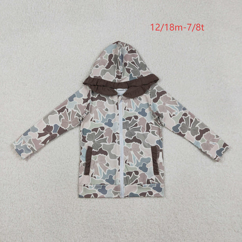 11.12 GT1263 Baby Girls Grey Bows Camo Pockets Zipper Ruffle Hoodies Top