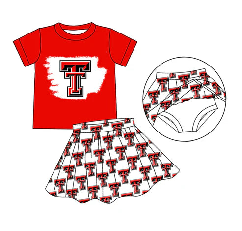 6.24 Custom Moq 3 Baby girls Red team Tee Shirts Skorts Clothes Sets