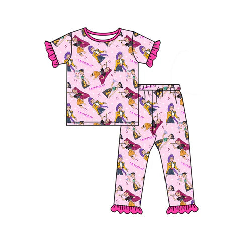 10.23 GSPO2121 Baby Girls Pink Cartoon Girls Top Ruffle Pants Pajamas Sets Preorder