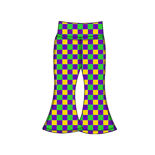 10.28  P0934 Baby Girls Mardigras Checked Yoga Bell Bottom Pants Preorder