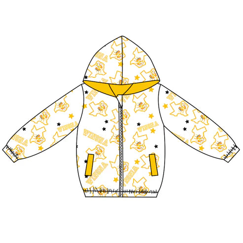 10.9  Custom Moq 5 Baby Boys Yellow Winona Team Zipper Hoodies Tops