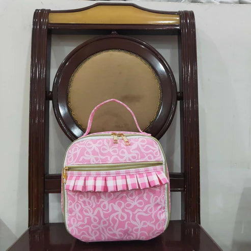 8.12 BA0310 Baby Girls Pink Bows Plaid Ruffle School Bags Lunch Boxes