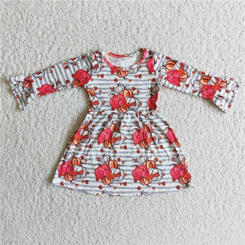 RTS NO MOQ ETA 5/7days 6 A29-16 Pumpkin Stripe Long Sleeve Lace Sleeve Dress