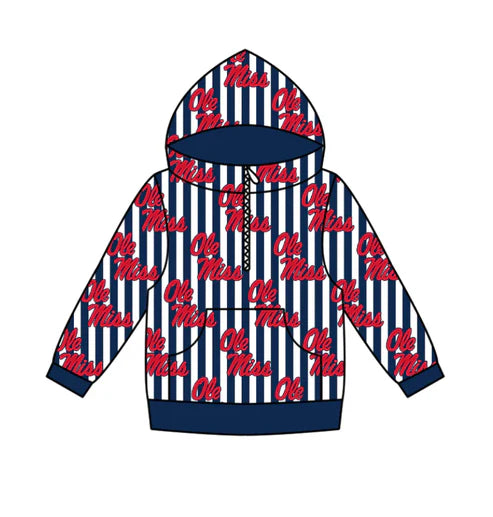 11.4 Custom Moq 8 Baby Boys Zipper Pockets Blue Stripe Ole Miss Team Hoodies Top
