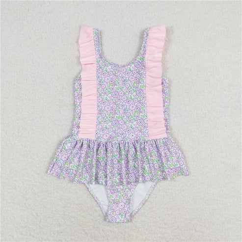 Baby Girls Summer Lavender Flowers Sibling Sister Swimsuits