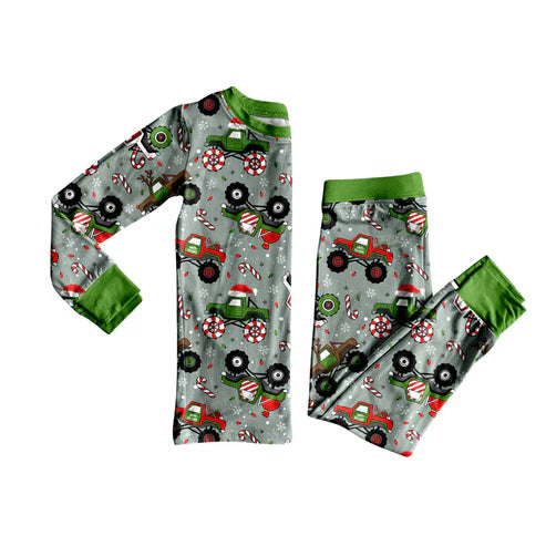 9.19 BLP1286 Baby Boys Trucks Candy Cane Top Pants Christmas Pajamas Sets Preorder