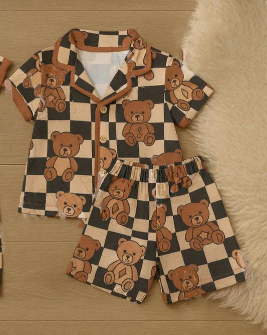 12.10 MOQ：5pcs BSSO1774 pre-order baby boy clothes bear print toddler boy summer outfit