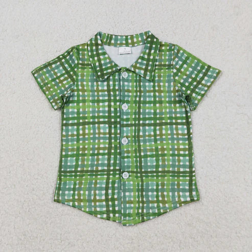12.16 BT1456 Baby Boys Green Checked St Patrick Button Shirts Top