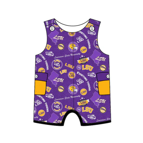 6.24 Custom Moq 3 Baby Girls Sleeveless Purple LSU Team Shorts Rompers