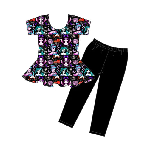 8.8 Custom Moq 5 Baby Girls Halloween Princess tunic Black legging outfits sets