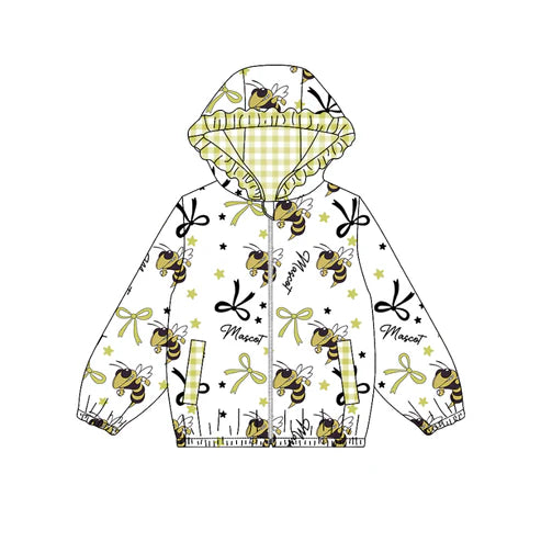 10.12 Custom Moq 8 Baby Girls Mascot Team Zipper Bows Hoodies Tops