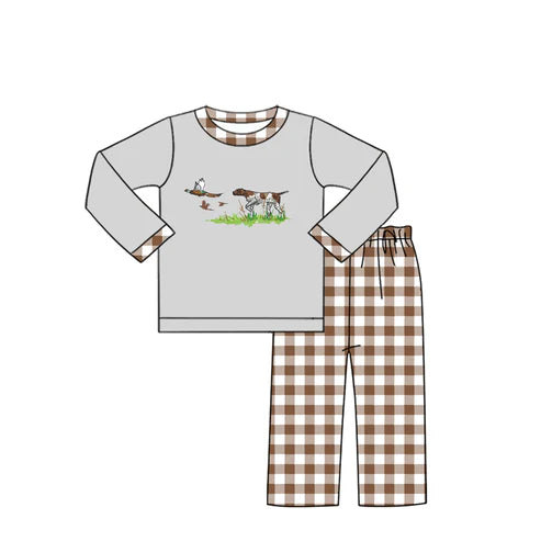 5.30 BLP0977 Baby Boys Grey Dog Hunting Top Pants Clothes Sets Preorder