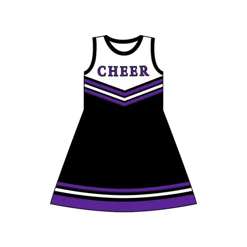 8.16 Custom Moq 5 Baby Girls Purple Black Cheer Team Knee Length Dresses