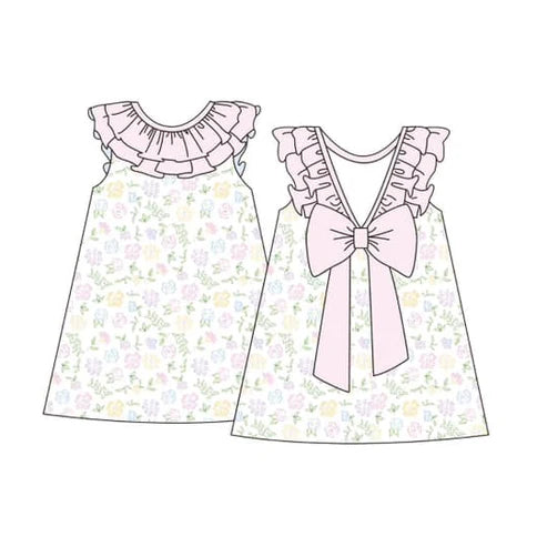 3.20 GSD2190 Baby Girls Pink Sleeveless Backless Bow Floral Knee Length Dresses Preorder