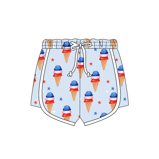 12.26 MOQ：5pcs SS0780 pre-order baby girl clothes ice cream print girl 4th of July summer shorts