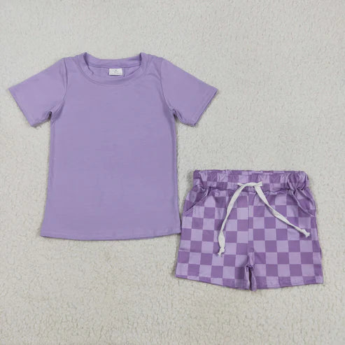5.15 GSSO2524 Baby Girls Lavender Short Sleeves Top Plaid Short Set
