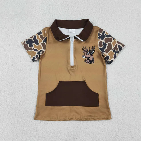 12.19 BT1531 Baby Boys Brown Camo Deer Zipper Pockets Hunting Pullovers Top