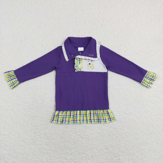 GT0412 Carnival puppy plaid purple zipper long-sleeved top