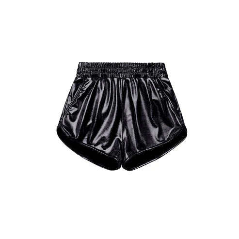 SS0413 Baby Girls Black Pocket Leather Elastic Bottom Shorts Preorder