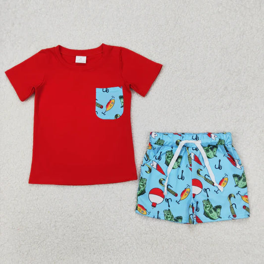 3.26 BSSO1289 Baby Boys Fishing Float Pocket Shirts Top Shorts Clothes Set