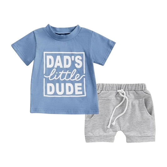 4.16 BSSO1476 Baby Boys Blue Short Sleeves Dad's Litter Top Gray Pockets Short Set Preorder