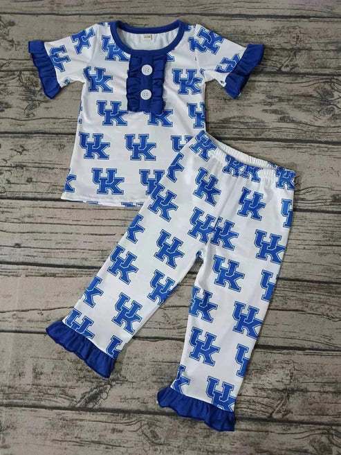 5.7 Baby Girls White Team UK Top Ruffle Pants Pajamas Clothes Sets order preorder (moq 3)