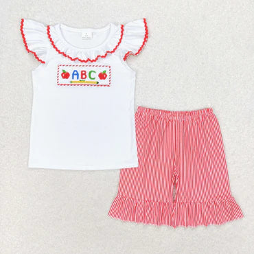 3.10 GSSO1115 RTS 12-18M to 14-16T baby girl clothes embroidery back to school day toddler girl summer outfit