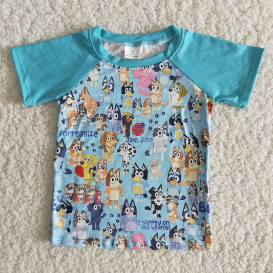 B8-22 Boys Cartoon Dog Blue Shirts