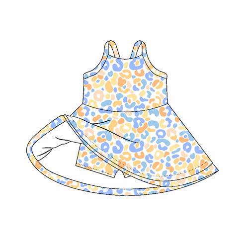 6.5 GSD2646 Baby Girls Strap Yellow Blue Leopard Shorts Knee Length Dresses Preorder