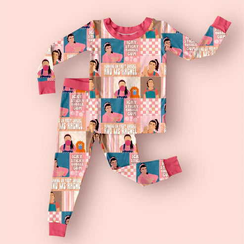 GLP2281 Baby Girls Teacher Pink Checkered Tops Pants Pajamas Clothes Sets Preorder