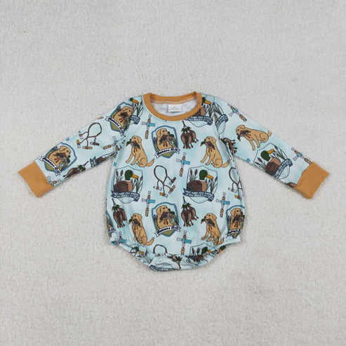 10.1 LR2439 Baby Boys Long Sleeves Dogs Ducks Plaid Hunting Romper