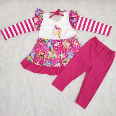 6 A33-3 Girls Singer Striped Pink Leggings Outfits