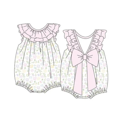 3.20 SR2916 Baby Infant Girls Pink Sleeveless Floral Backless Bows Rompers Preorder
