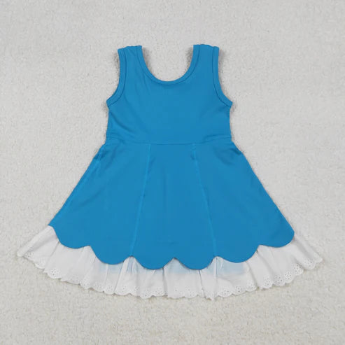 10.10 GSD2680 Baby Girls Blue Sleeveless Lace Ruffle Knee Length Dress