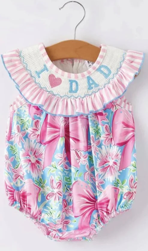 5.2 Custom Baby Girls I Love Dad Flowers Bows Ruffle Rompers(Moq 3)
