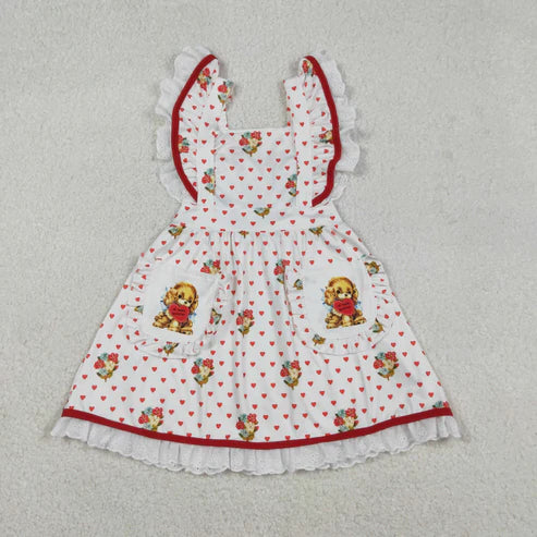 12.19 GSD2963 Baby Girls Hearts Dogs Flowers Valentines Pockets Knee length Dress