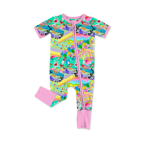 SR2368 Baby Infant Girls Dr Reading Balloon Pink Zip Rompers preorder